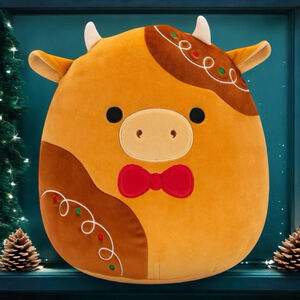 Squishmallows Jericho Cow Plush Toy 12-inch 2024 Holiday Gingerbread Brown